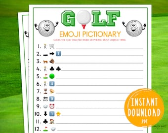 Golf Emoji Pictionary Game | Printable Golf Party Games | Masters Golf Tournament Games for Kids & Adults | Golf Activities | Golf Birthday