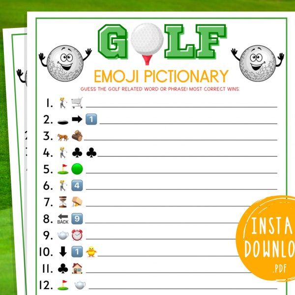 Golf Emoji Pictionary Game | Printable Golf Party Games | Masters Golf Tournament Games for Kids & Adults | Golf Activities | Golf Birthday