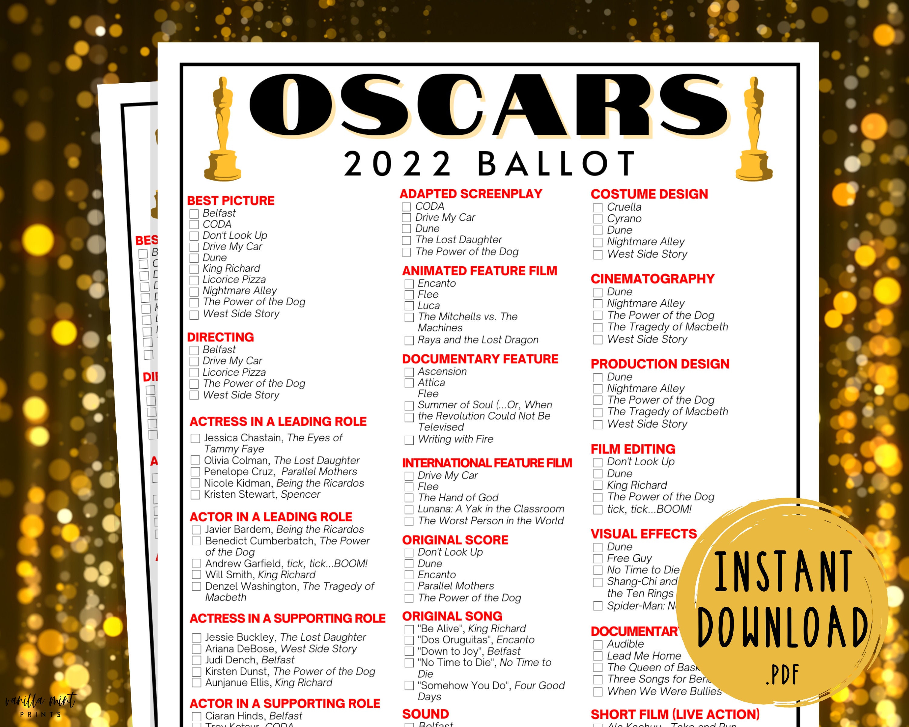 Oscar Ballot 2021: Printable Academy Awards Ballot For Your Oscar