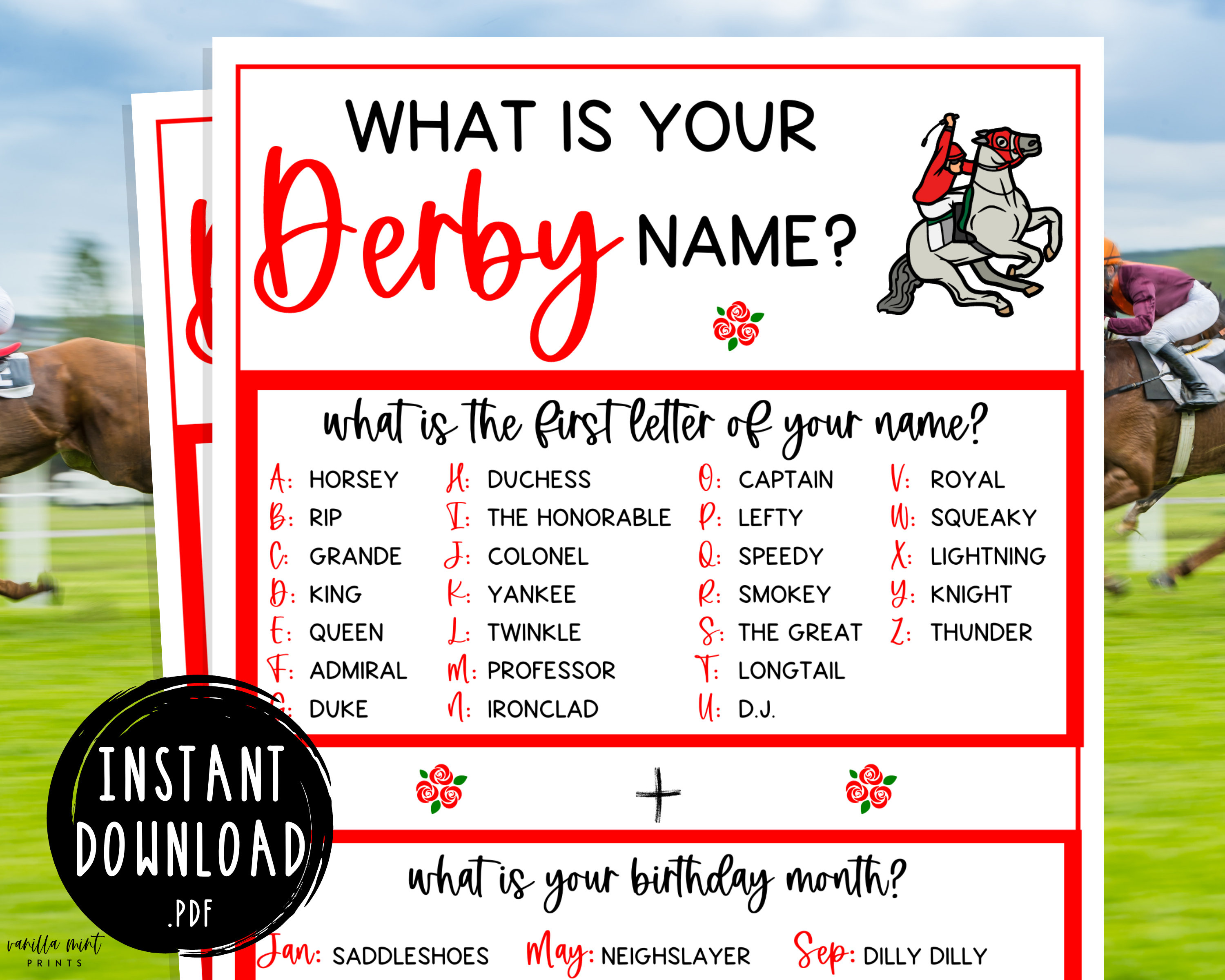 Kentucky Derby Whats Your Derby Name Game Triple Crown Party Etsy