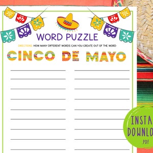 Cinco de Mayo Word Puzzle Game | Word Game | Mexican Party Games | Fun Cinco de Mayo Games | Party Games for Kids & Adults | Fiesta
