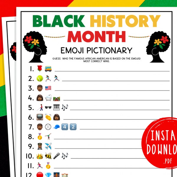 Black History Month Emoji Pictionary Game | African American History Celebration Party Game | Printable for Adults & Kids | February