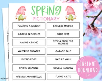 Spring Pictionary | Printable Springtime Games | Party Games | Activities for Adults & Kids | Fun Spring Games | Easter Games | Charades