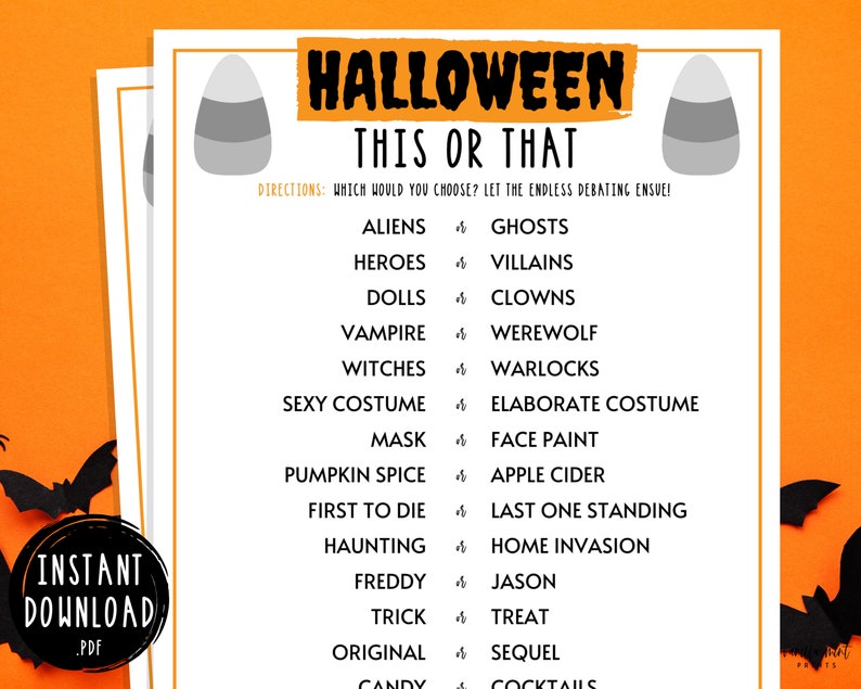 Halloween This or That Game Halloween Printable Games | Etsy