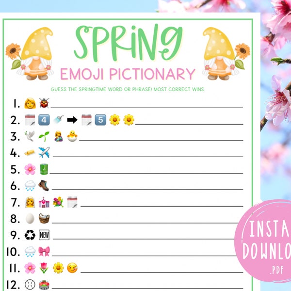 Spring Emoji Pictionary Game | Printable Springtime Games | Party Games | Spring Activities for Adults and Kids | Fun Spring Games | Class