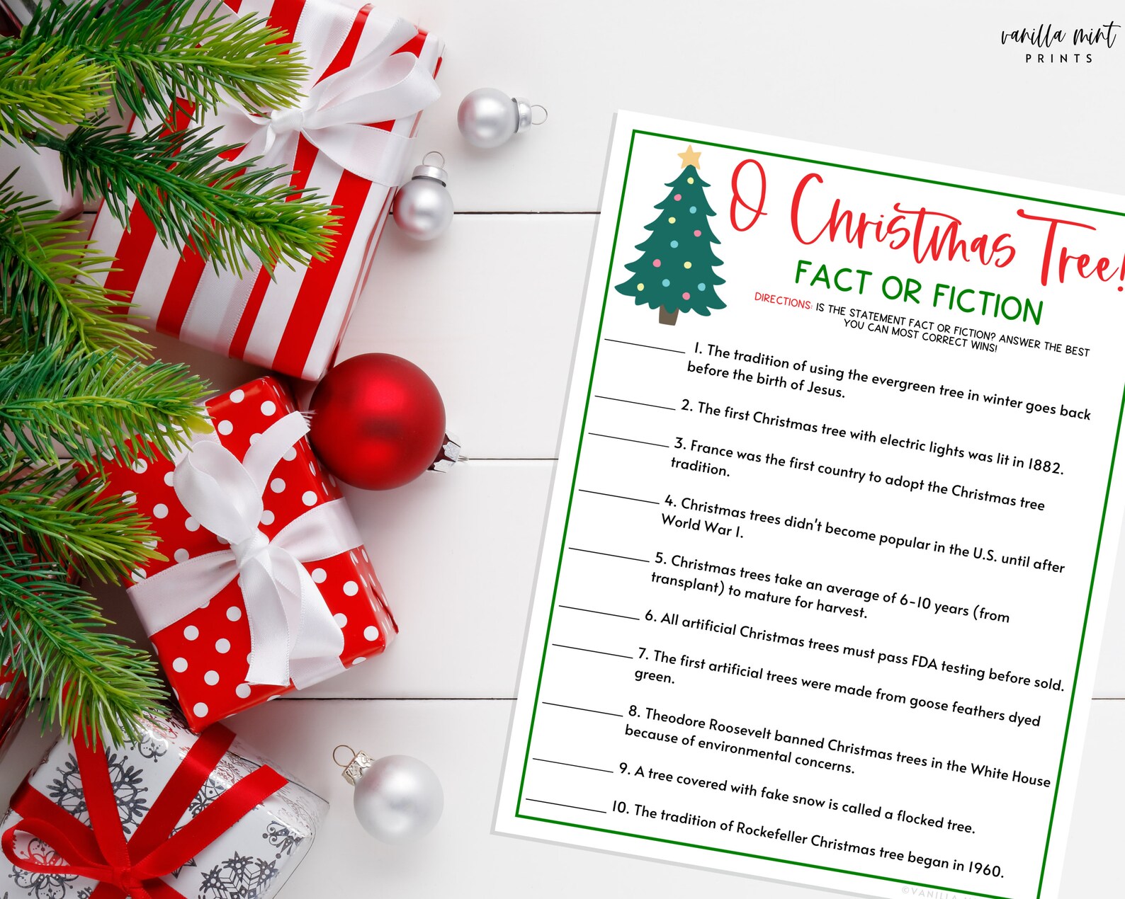 O Christmas Tree Trivia Game Fact or Fiction True or False Etsy