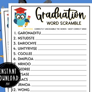 Graduation Games | Word Scramble | Fun Graduation Party Games | Class of 2024 | Grad Party Games | High School or College Graduate