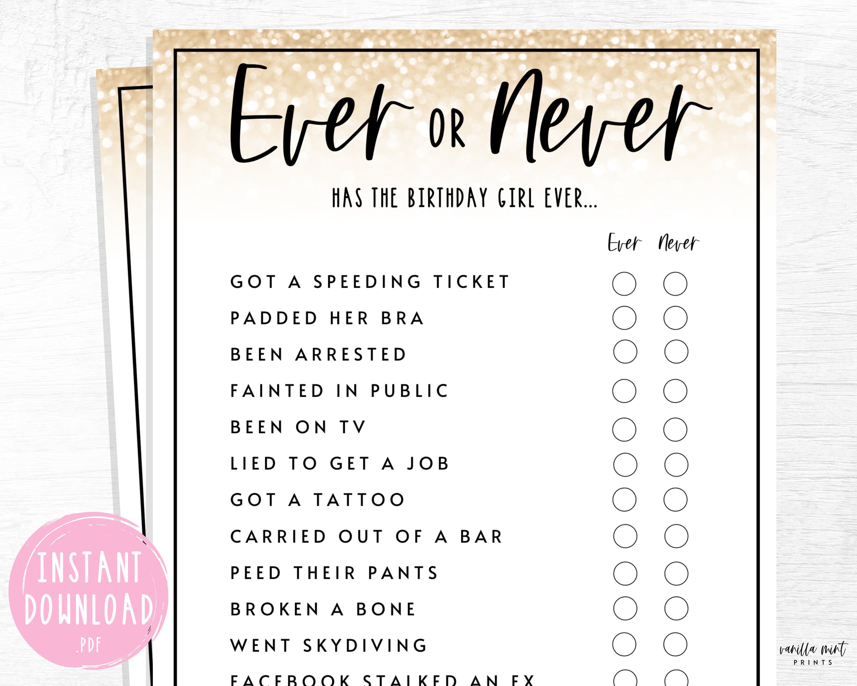Adult Birthday Party Games Ever Or Never Birthday Party Game Etsy printable-you-might-be-older-than-dirt-adult-birthday-party-games