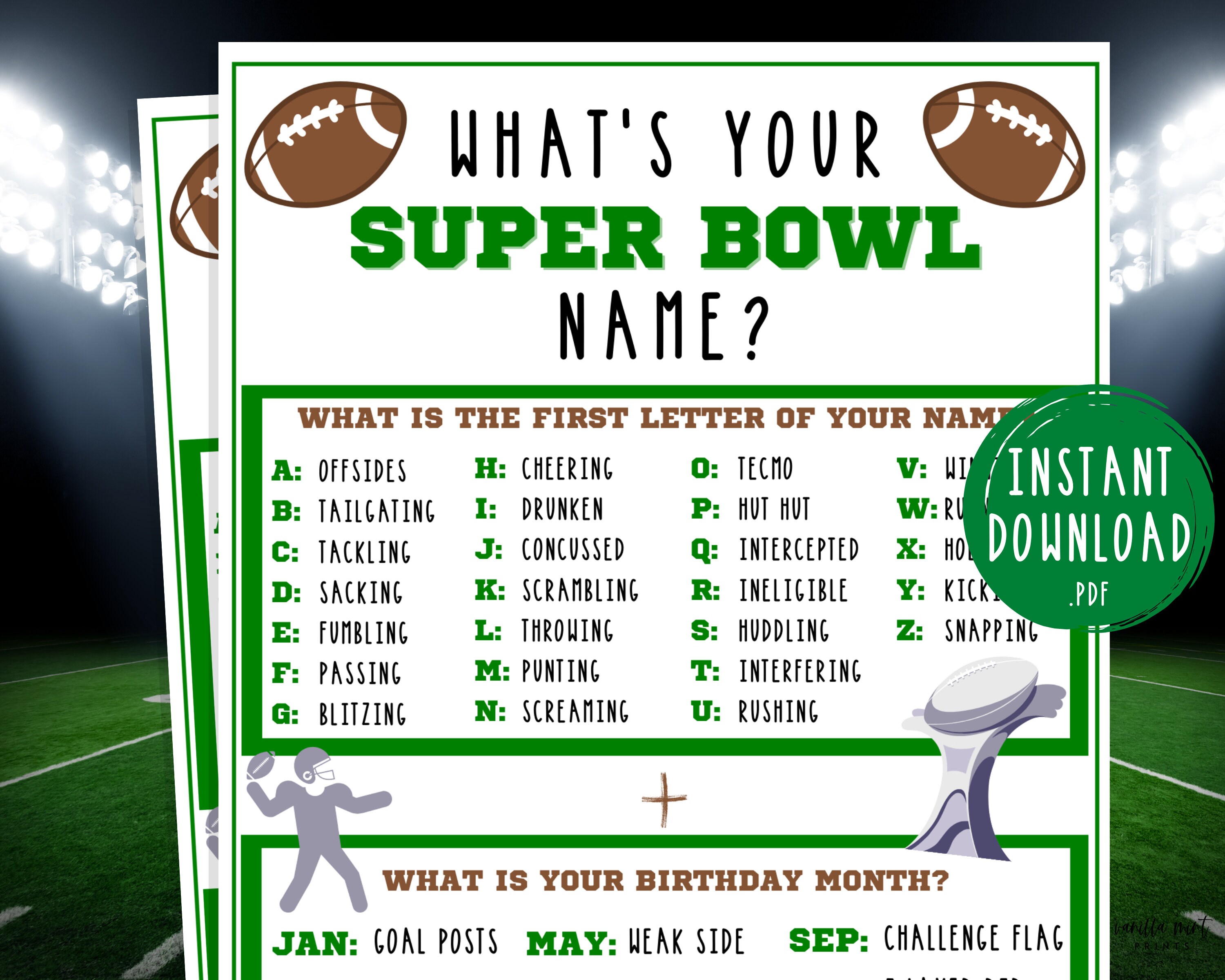 What's Your Super Bowl Name Game Super Bowl Party Games - Etsy