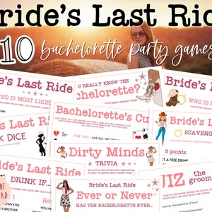 Bride&#39;s Last Ride Bachelorette Party Games BUNDLE | 10 Game PACK | Hen Party | Fun Bachelorette Activity | Last Hoe Down | Austin | Dallas