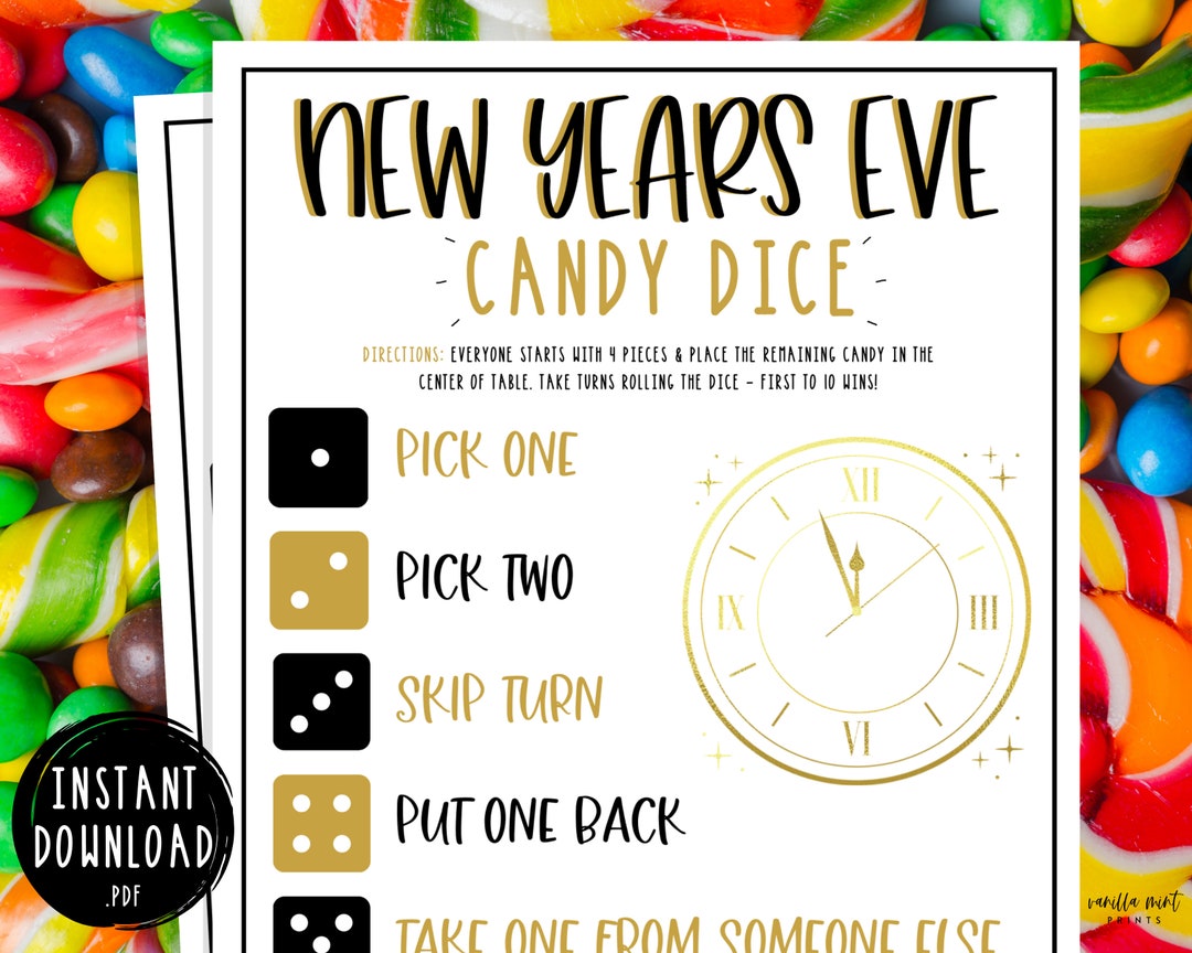 New Years Eve Candy Dice Game New Years Party Games for Kids