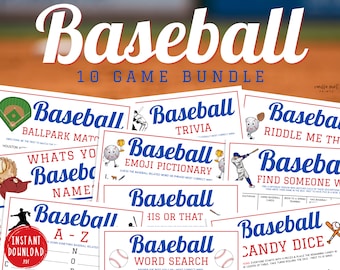 Baseball 10 Game BUNDLE | Printable Baseball Team Party Games | MLB Game Pack for Kids & Adults | World Series Activity | Baseball Birthday