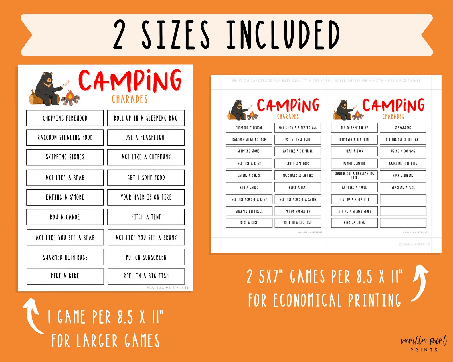 Camping Charades 33 Charade Ideas Printable Campground Party - Etsy