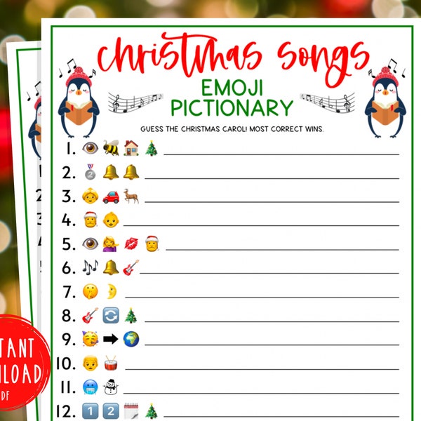 Chansons de Noël Emoji Pictionary Jeu | Jeux Emoji Musique de Noël | Jeu de Noël amusant | Jeux des Fêtes | Jeux de fête de Noël | Enfants et adultes