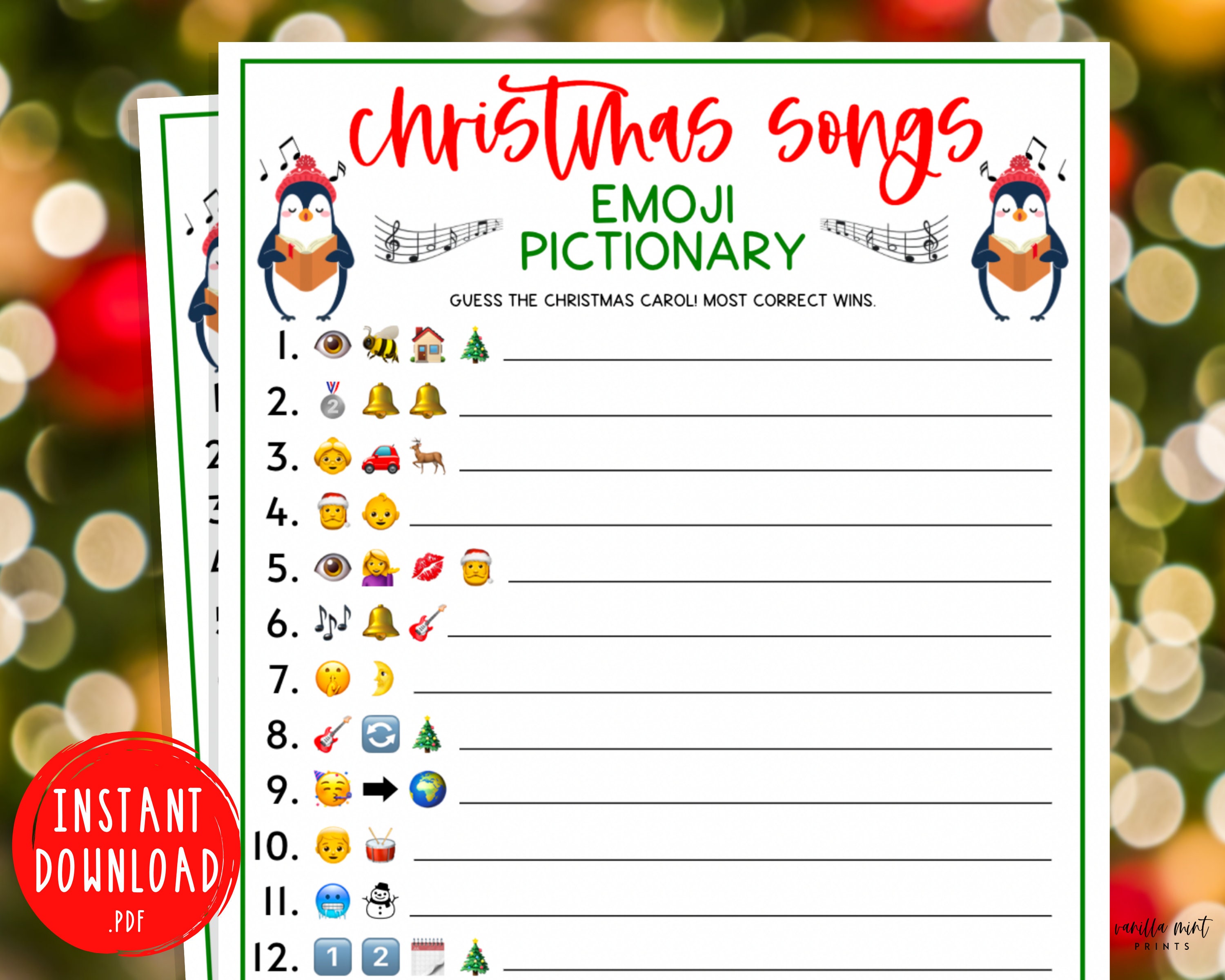 Christmas Songs Emoji Pictionary Game Xmas Music Emoji Games  Etsy