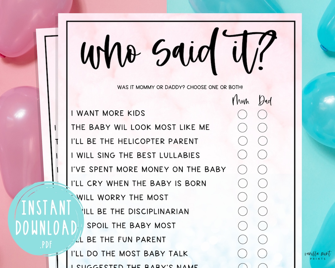 Who Said It Game Gender Reveal Party Games Mommy or Daddy Baby Shower