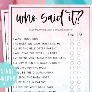 Who Said It Game | Gender Reveal Party Games | Mommy or Daddy | Baby Shower | Fun Games for Gender Reveal Party | Boy or Girl | Pink & Blue