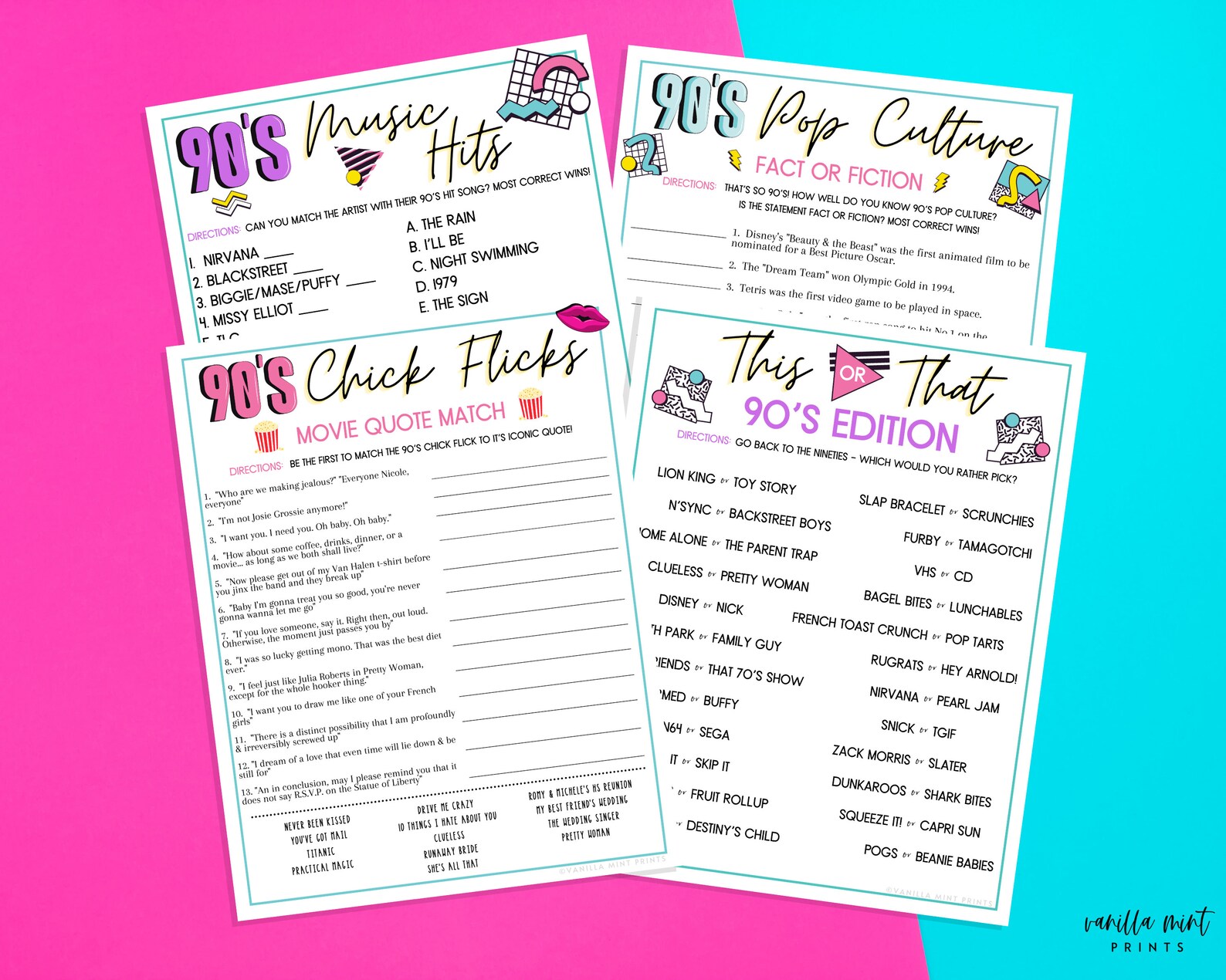 1990's Trivia 90s Trivia BUNDLE of 10 Games Trivia | Etsy