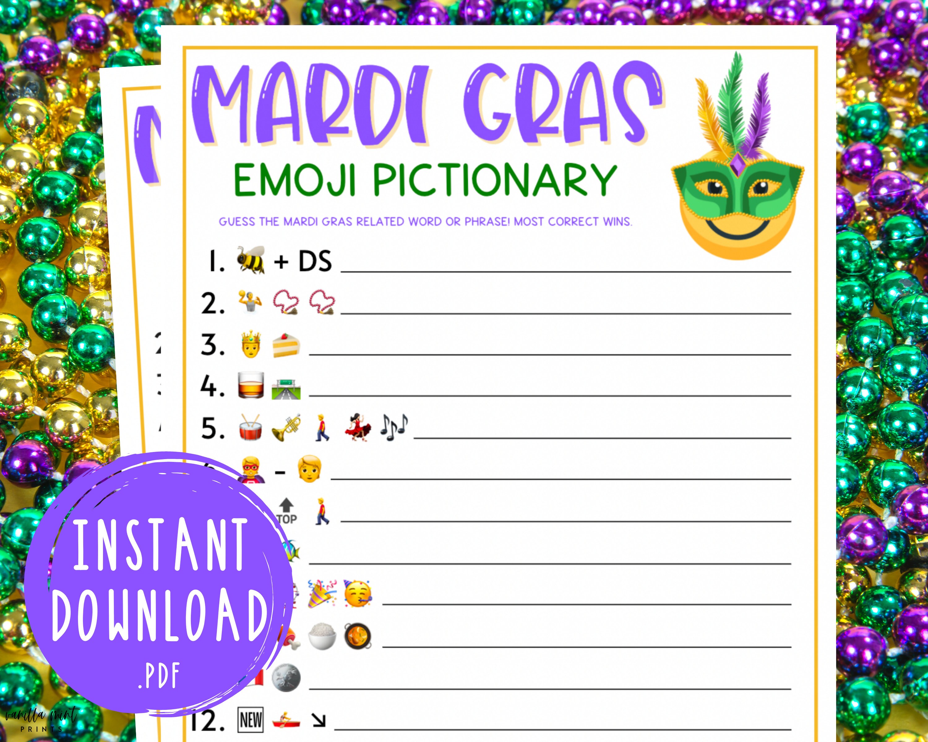 mardi gras emoji game