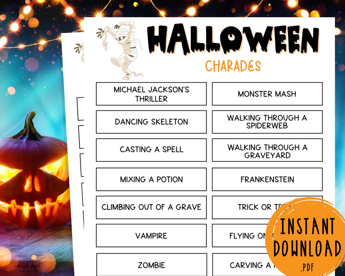 Halloween Charades Game 33 Halloween Charades Printable Etsy UK