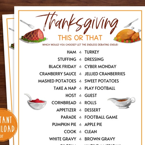 Thanksgiving This or That Game Friendsgiving Party Get - Etsy