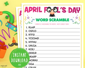 April Fool's Day Word Scramble Game | April Fools Party Games | Printable Game for Adults & Kids | Classroom | Youth Group | Jokes Riddles