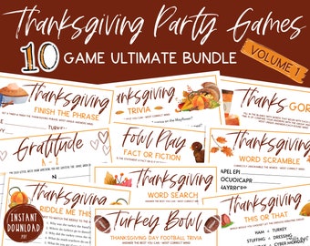 Thanksgiving Game BUNDLE Volume 1 | 10 Thanksgiving Printable Games | Thanksgiving Day Games Game PACK | Friendsgiving Games | Turkey Day