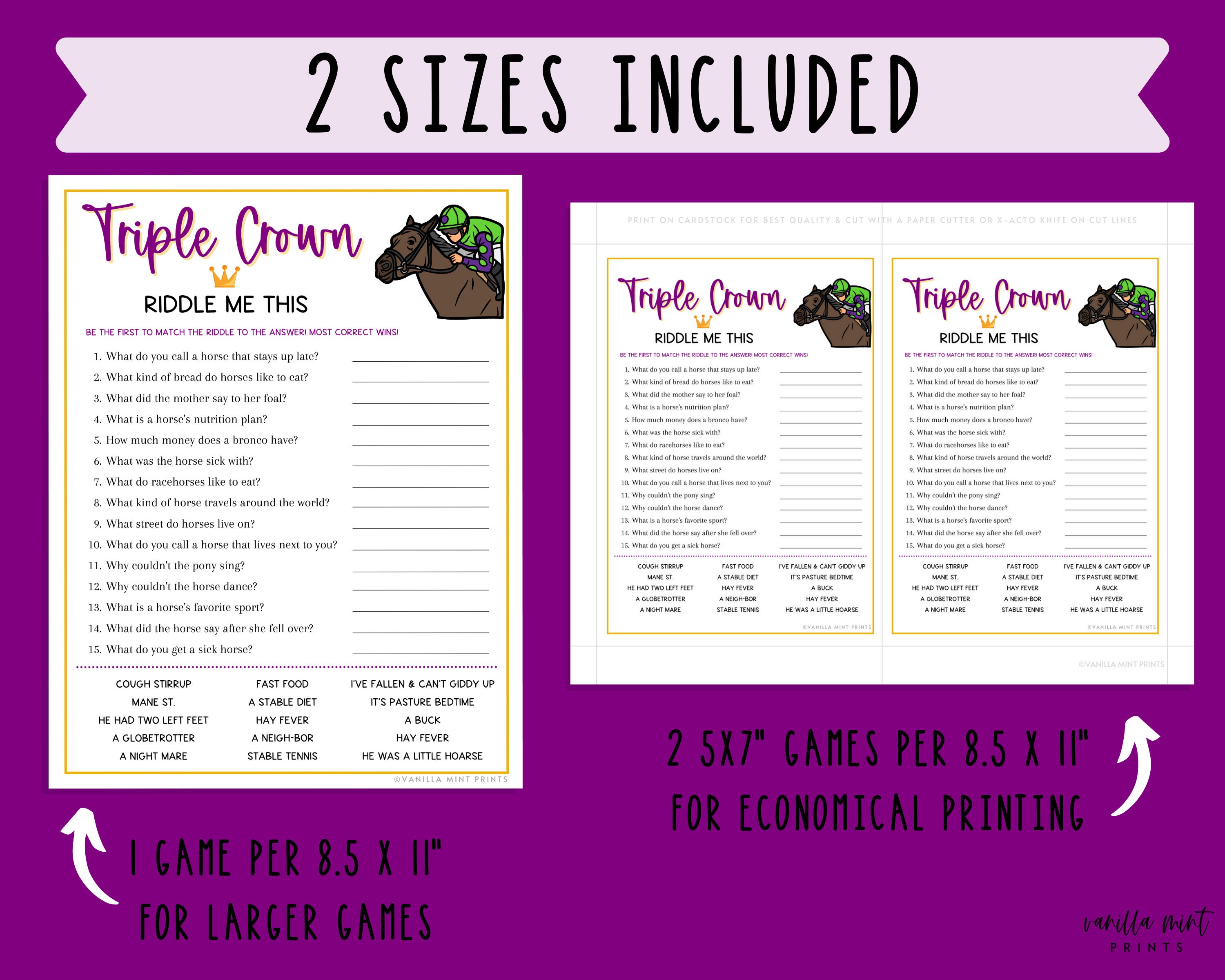 Triple Crown Riddle Me This Game Triple Crown Horse Race - Etsy