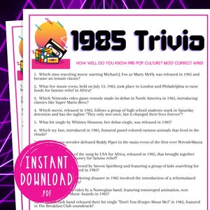 1985 Trivia 80s Pop Culture Trivia 40th Birthday Back to the 80s Party Game Married in 1985 Anniversary Eighties Baby Party Games Fortieth