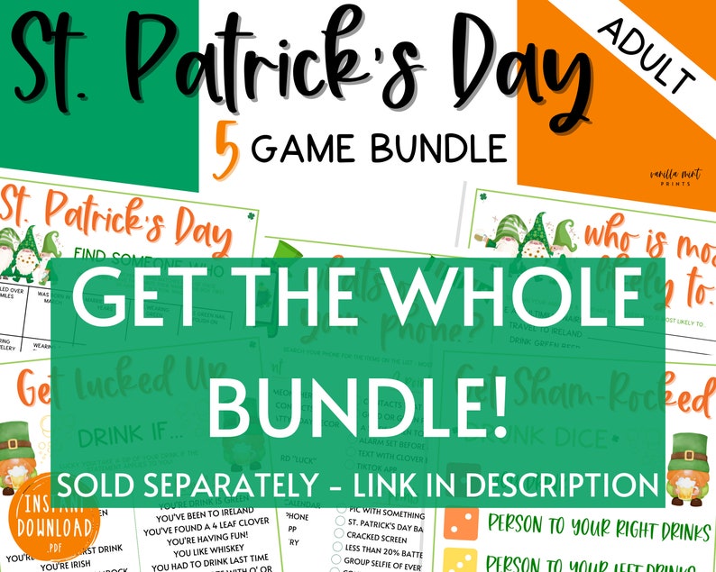 St. Patrick's Day 10 Game BUNDLE Volume 2 Irish Fun St. Patty's Day St. Paddy's St. Pats Printable Party Games for Kids & Adults image 7