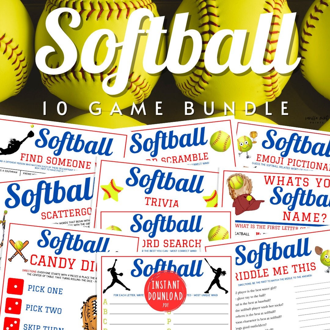 Softball 10 Game BUNDLE | Printable Softball Team Party Games | Travel Softball Games | Softball Team Building Game | WCWS | Icebreaker Pack