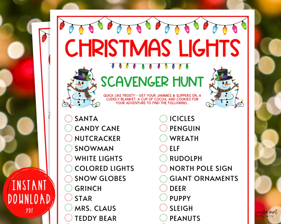 Christmas Lights Scavenger Hunt Game Christmas Printable Games Fun ...