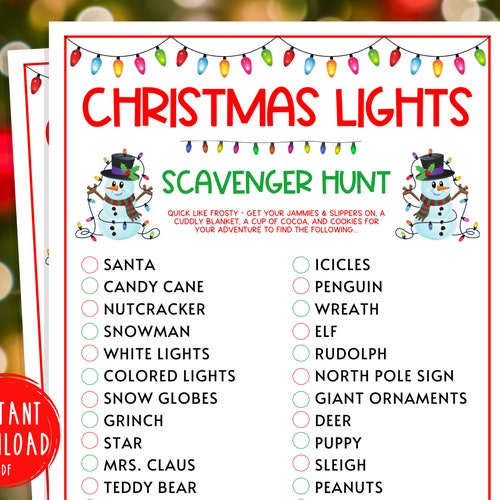 Christmas Scavenger Hunt Holiday Lights Neighborhood - Etsy