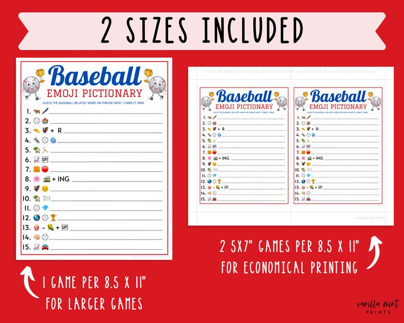 Baseball Emoji Pictionary Game Printable Baseball Team Party Etsy Canada