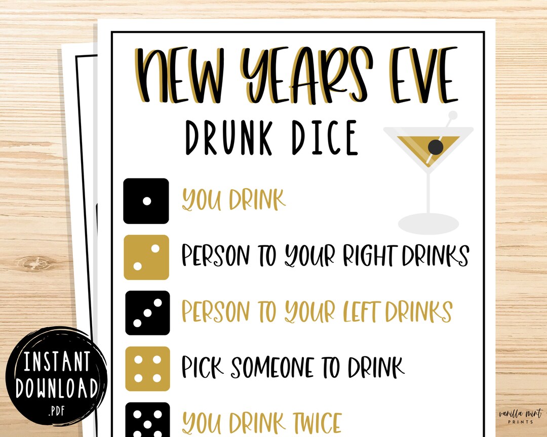 New Years Eve Drunk Dice Drinking Game New Years Games Holiday Party