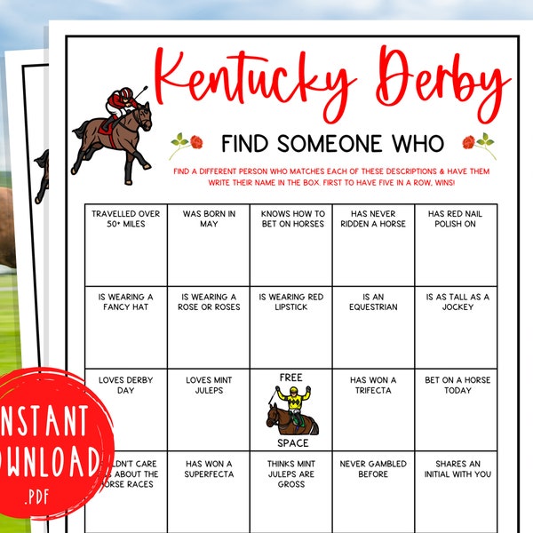Kentucky Derby Find Someone Who Game | Triple Crown Party Games | Horse Race | Printable Game | Icebreaker | Fun Activity for Adults | Bingo
