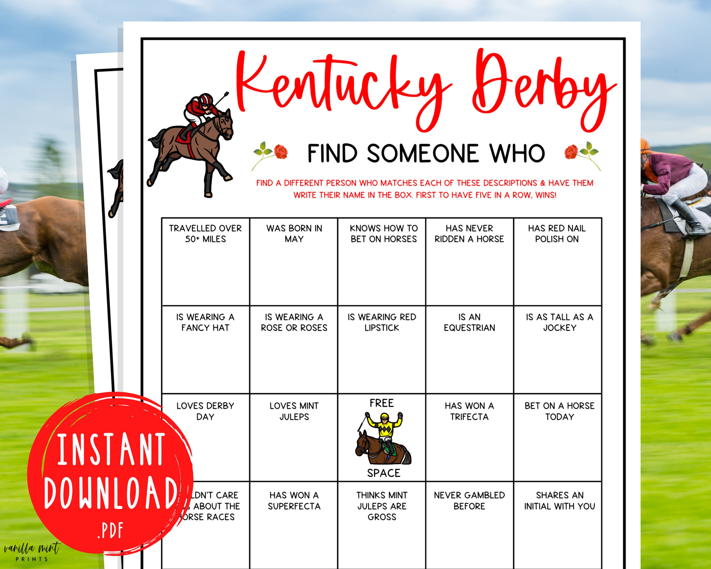 Kentucky Derby Find Someone Who Game Triple Crown Party Etsy