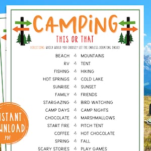 Camping This or That | Printable Campground Games | Party Games | Camping Activities for Adults & Kids | Fun RV Road Trip | Girl Boy Scout