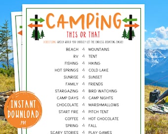 Camping This or That | Printable Campground Games | Party Games | Camping Activities for Adults & Kids | Fun RV Road Trip | Girl Boy Scout