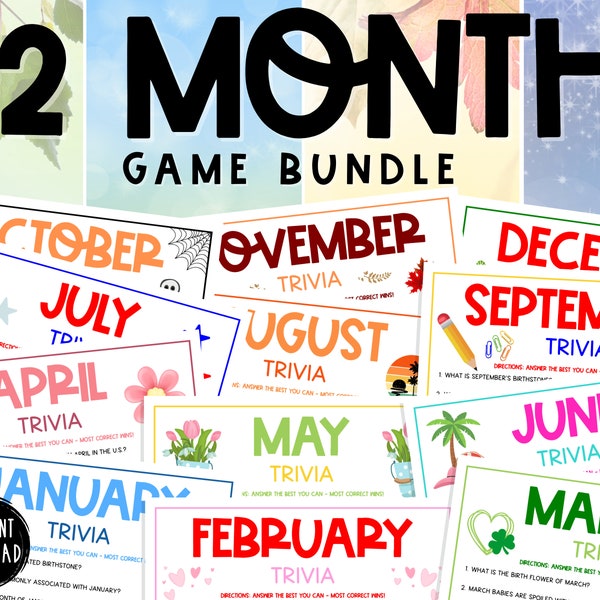 12 Month Trivia Game BUNDLE | Printable Month Party Games | Seasonal Activities for Adults & Kids | Fun Games for the Classroom or Party!