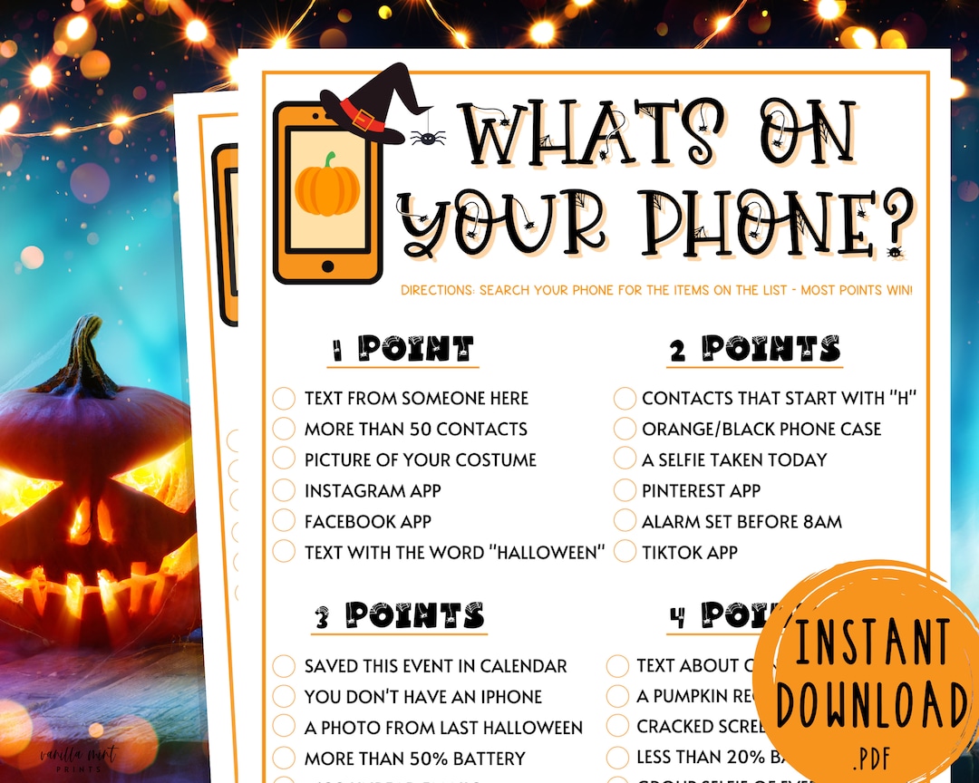 Halloween What's on Your Phone Party Game  Halloween