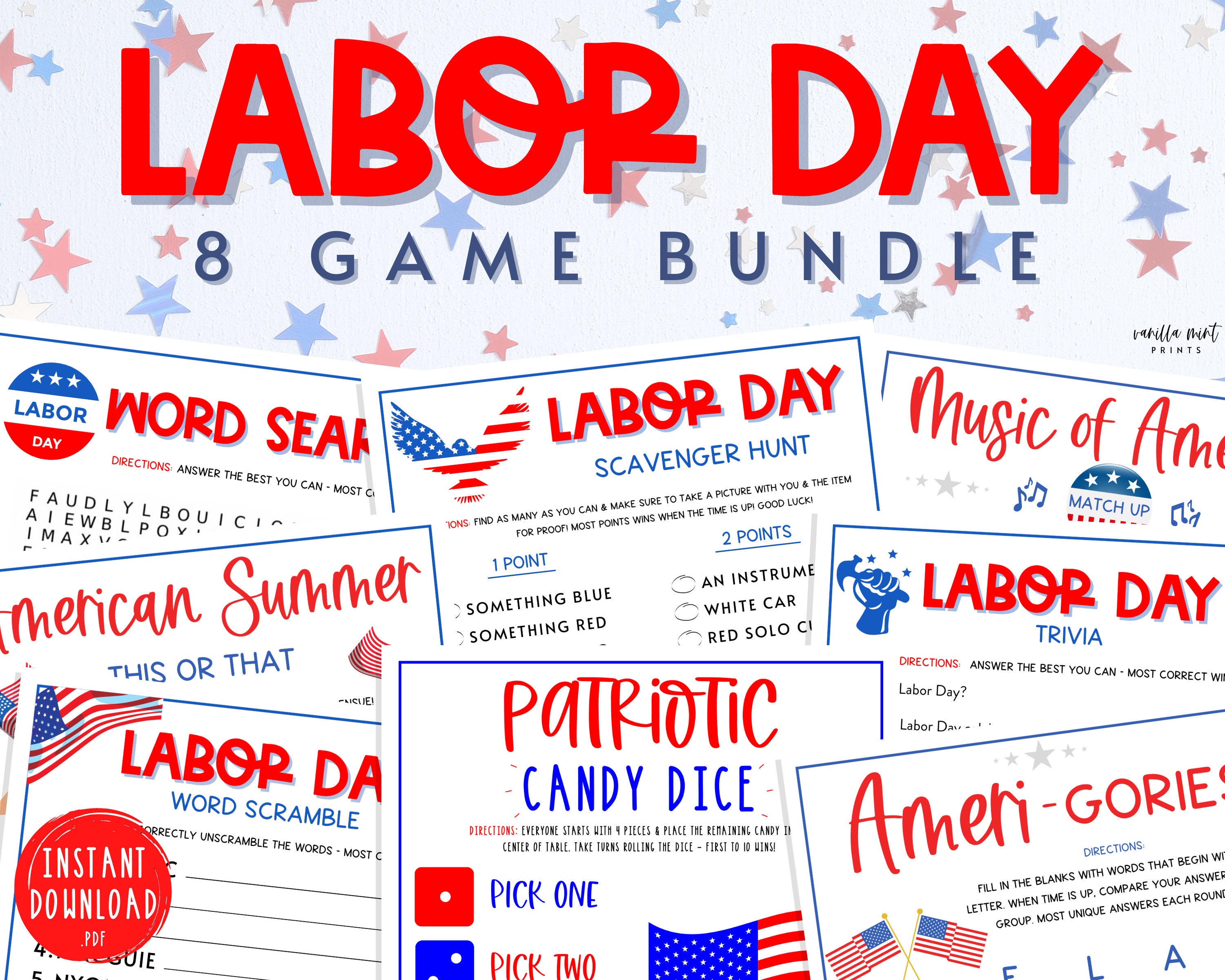 Labor Day Party Game BUNDLE 8 Labor Day Printable Games Etsy