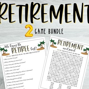 Retirement Party Games | Retirement 2 Game Bundle | Fun Retirement Party Games | Who Knows the Retiree Best | Retirement Word Search Games