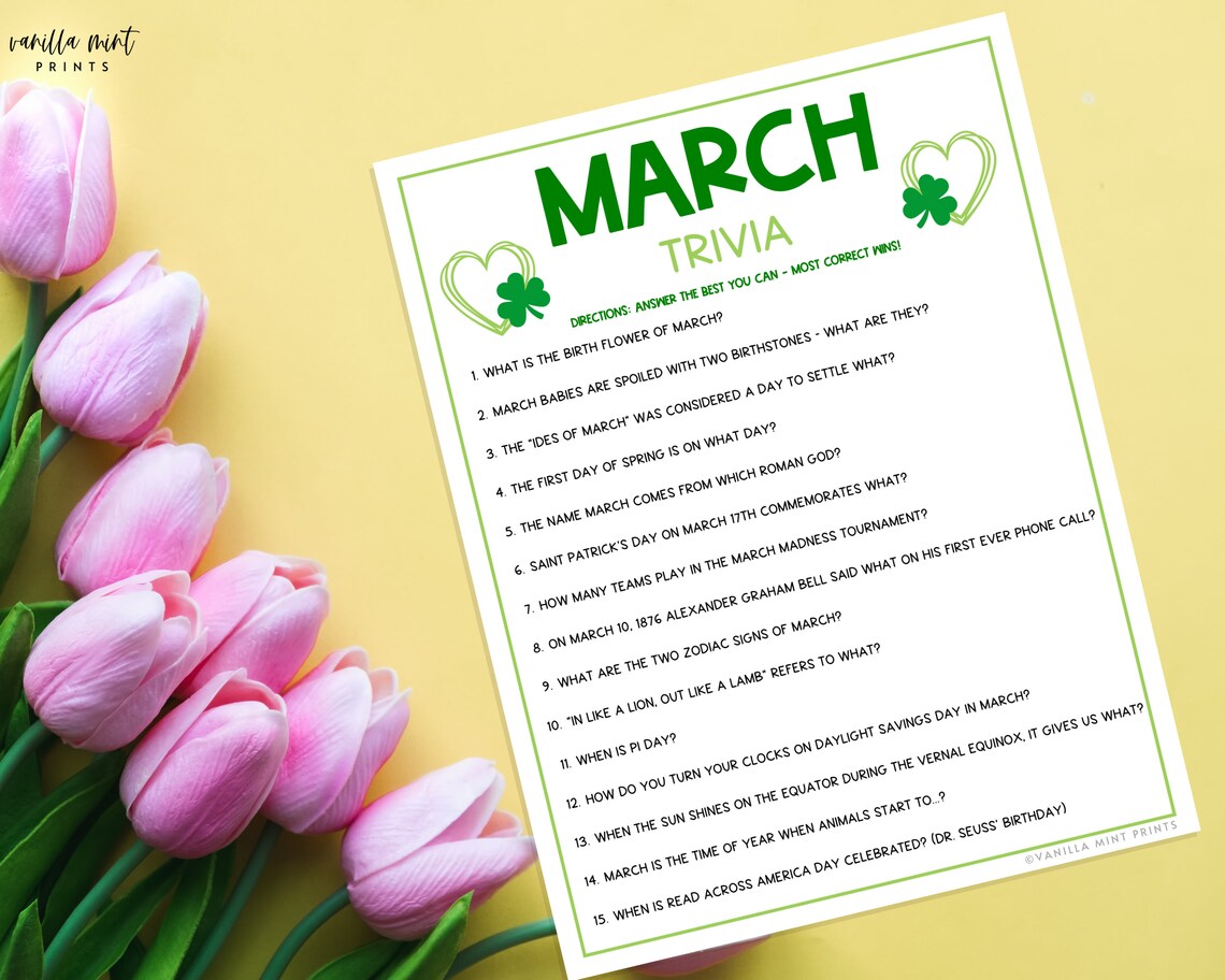 March Trivia Game Printable Month Party Games Springtime - Etsy