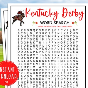 Jeu de recherche de mots Kentucky Derby Jeux de société triple couronne Course de chevaux Jeu de fête imprimable Derby Activité amusante pour adultes et enfants image 1