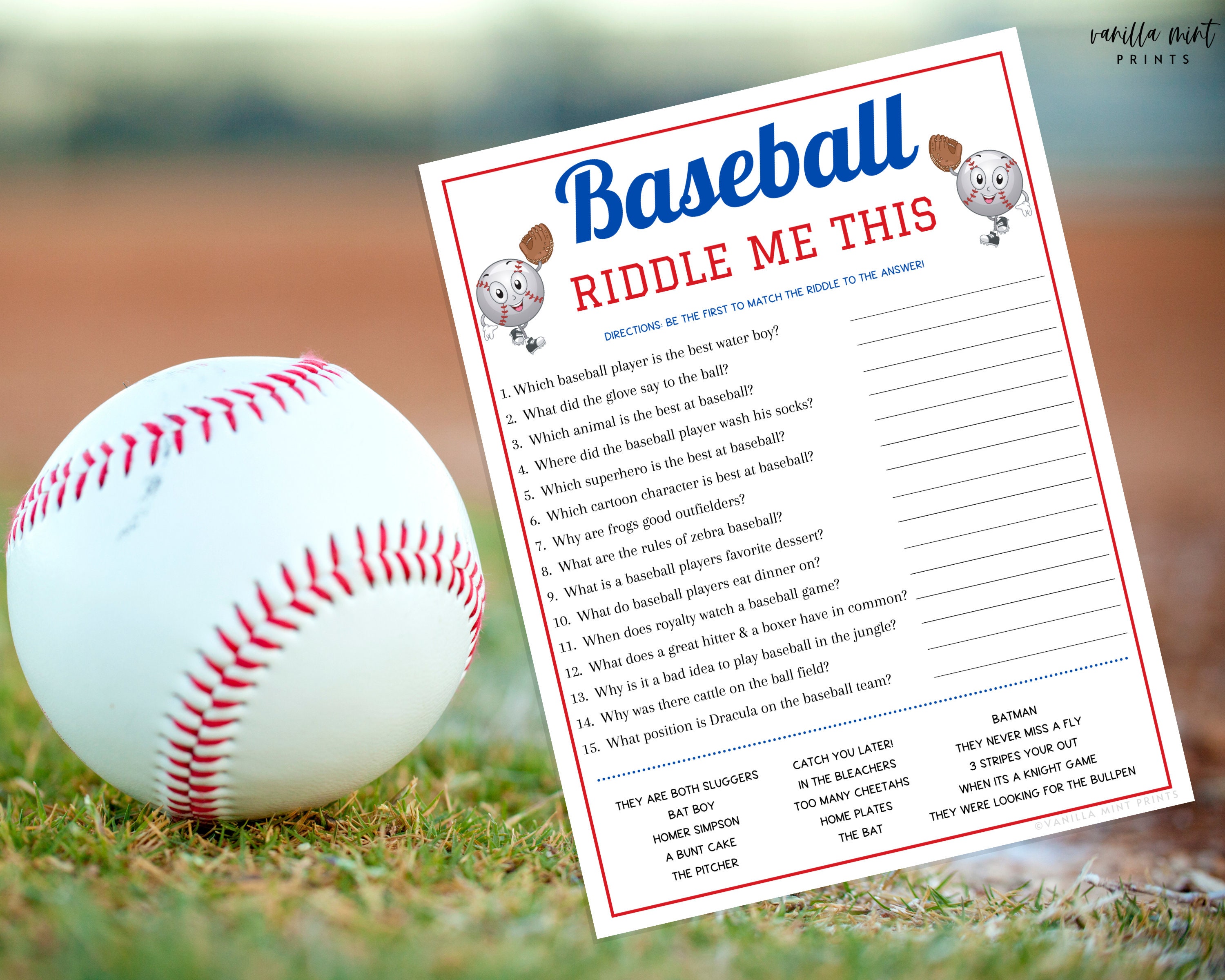 Baseball Riddle Me This Game | Printable Baseball Team Party Games ...