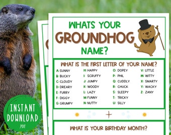 Whats Your Groundhog Name Game | Punxsutawney Phil Printable Games | Party Games | Games for Adults & Kids | February 2nd Groundhog Day