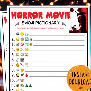 Halloween Horror Movie Emoji Pictionary Party Game | Halloween Scary Movie Picture Trivia Games for Kids & Adults | Fun Halloween Party Game