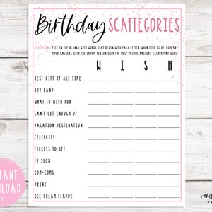 Adult Birthday Party Games Birthday Scattegories Fun - Etsy