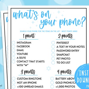 Bar Mitzvah Games | What&#39;s On Your Phone Scavenger Hunt | Birthday Party Games | Mazel Tov | Jewish Bar Mitzvah Activities | Blue & Black